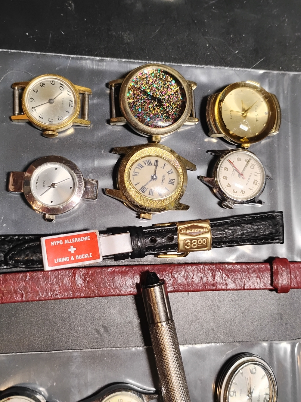 (6) Assorted Women's Watch Faces and (2) Straps - Gold, Silver, Black, Red